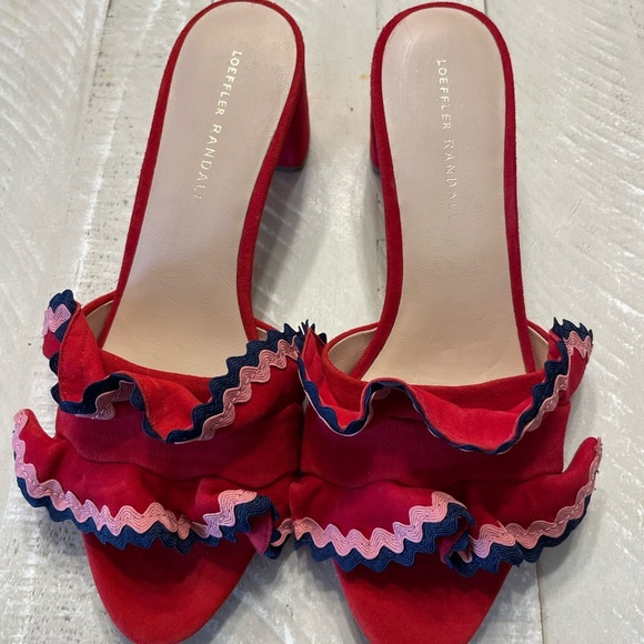 Loeffler Randall Red and Pink Ruffle Sandals - Picture 2 of 5